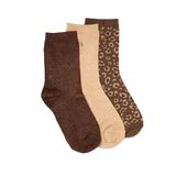 Set of 3 fancy socks - Golden Brown Leopard Sequins | Fleux | 3
