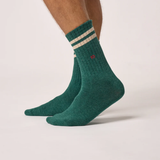 Chaussettes Rétro Coton Peigné - Vert Canard Rayé Beige | Fleux | 4