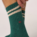 Chaussettes Rétro Coton Peigné - Vert Canard Rayé Beige | Fleux | 5