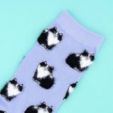 Black &amp; White Cat Socks - Purple | Fleux | 7