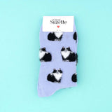 Black &amp; White Cat Socks - Purple | Fleux | 9